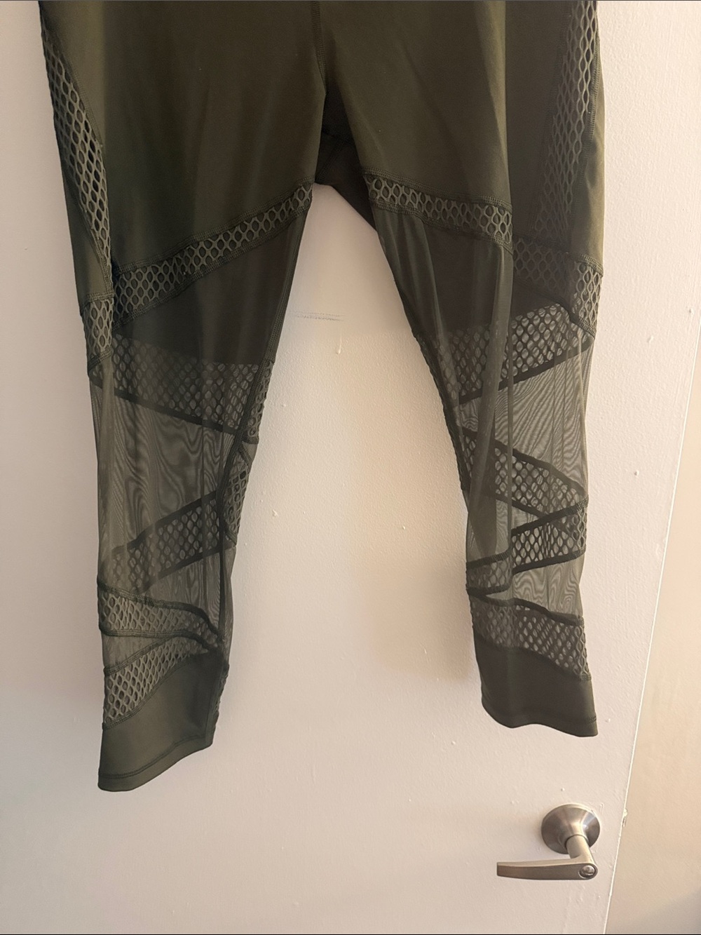 Olive Green Mesh-Panel Leggings - Picture 3 of 4